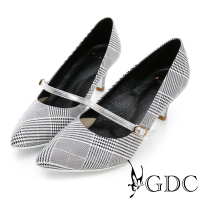 【GDC】進口羊皮格紋英倫小香風淑女跟鞋-白色(811838)