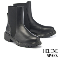 短靴 HELENE SPARK 個性時髦鉚釘拼接牛皮厚底短靴－黑