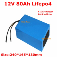 2000 cycles LiFepo4 12V 80Ah lithium iron battery pack with BMS for solar system energy storage UPS RV+10A Charger