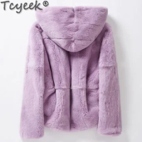 Tcyeek 2023 Fashion Rex Rabbit Fur Coat High-quality Real Fur Coat for Woman Elegant Winter Warm Jacket Women's Clothing Jaqueta