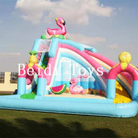 Commercial rental summer hot latter garden children's flamingo air pool slide
