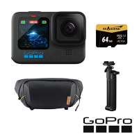GoPro HERO12 Black 獨家潮流套組 (HERO12單機+ONE GO 胸包-曜石黑+三向多功能自拍桿2.0+64G記憶卡) 正成公司貨
