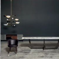 Italian minimalist rock version dining table light luxury marble stainless steel large apartment dining table