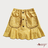 Annys安妮公主-童趣羽球圖樣捲邊口袋春夏款排扣鬆緊裙褲*1368黃色