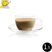 【奇高Chikao】耐熱咖啡杯盤組 230ml 1組(玻璃杯 咖啡杯 茶杯 耐熱玻璃杯)