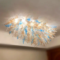 Modern Led Ceiling Lights Living Room Hand Blown Glass Chandelier Light Art Decor Fixtures Blue Amber White Clear Color