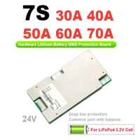 30A 40A 50A 60A 70A 7S 24V Li-ion Lithium BMS Battery Protection Board NMC 3.7V Cell Balanced Common Port Drop Line Protection