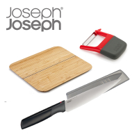 Joseph Joseph 好上手料理工具三件組(竹製砧板+主廚刀+削皮器)