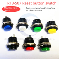 10pcs Push Button Switch R13-507 16MM Round Lockless Self-resetting Round Key Switch Red/green push 