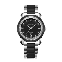 【RHYTHM 麗聲】歐式英倫款日期顯示陶瓷腕錶(黑/半陶瓷錶帶)