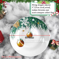 Kopin 12Pcs Porcelain Dinner Set Piring Gelas Mangkok Motif Green Weeds Special Natal Christmas / Ha