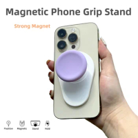 MagSafe Cell Phone Grip Holder Foldable Retractable for iPhone 15 14 13 12 White Oval Magnetic Phone Stand Griptok Pocket Socket