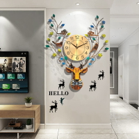 鹿頭石英鐘表掛鐘客廳個性藝術創意簡約時尚裝飾家用時鐘掛墻掛表