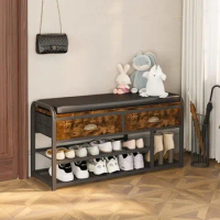 Homeiju 3 Tier Entryway Bench, Shoe Storage Bench with Padded Seating &amp; Drawers, 35.5” Metal Entryway Foyer Hallway Bench