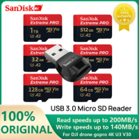 SanDisk Extreme Pro Micro SD Card with USB 3.0 Card Reader Memory Card 32GB 64GB 128GB 256GB 512GB 1T TF for Steam Deck Go Pro