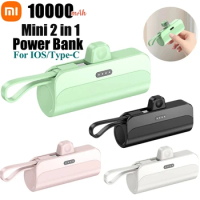 Xiaomi 10000mAh Portable Power Bank Built in Cable Type-C Plug Mini PowerBank External Battery Fast Charger For iPhone Samsung