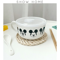 SHˇins陶瓷泡面碗學生宿舍便當盒可愛少女心創意帶勺帶蓋大湯碗