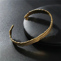 Vintage Gold Color Stainless Steel Leaf Open Bracelet Bangle for Men Women Punk Boho Beach Cuff Bangle Jewelry Gift