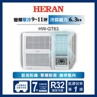 HERAN 禾聯 9-11坪 R32 變頻一級 冷專窗型空調 HW-GT63