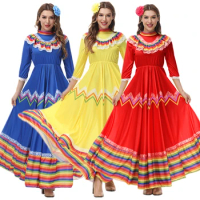 Women Girls Mexico Tradition Flamenco Costume Dance Stage Folk Dress Dance Circle Mexican Halloween Party Fancy Dress