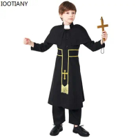 IOOTIANY Halloween Costumes for Boys Kids Children Religious Pastor Father Priest Costume Fantasia Cosplay Clothing