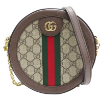【二手名牌BRAND OFF】GUCCI 古馳 棕色 塗層帆布 Ophidia GG 圓餅包 肩背包 #550618