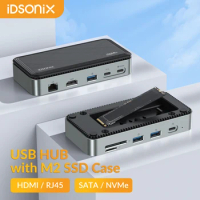 iDsonix USB HUB with M2 NVMe SSD Enclosure 10 in 1 USB C Docking Station 10Gbps Speed with HDMI 4K,1000M Ethernet,PD100W PC HUB