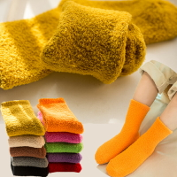 秋冬季兒童襪子珊瑚絨加厚男童女童睡眠中筒毛巾寶寶加絨毛圈棉襪