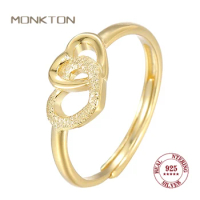 Monkton 925 Sterling Silver Vintage Love Ring for Women Frosted Opening Adjustment Heart Finger Ring Wedding Party Gift