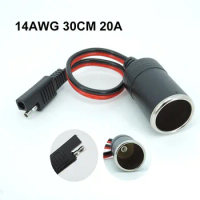 12V 24V car Female Cigarette Lighter Socket to SAE 2 Pin Quick Release Disconnect Connector Plug 14AWG 20A Extension Cable J17