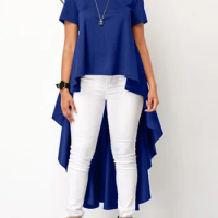 Asymmetrical Tops 2023 Summer Casual Pullover ZANZEA Fashion Minimalist Solid Blusas Short Sleeve Blouse Femininas