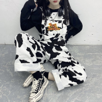 連身褲裝工裝褲長褲垮褲連身褲街頭嘻哈休閒原宿少女格子印花黑白格