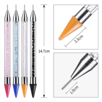 DIY 1Pcs Pencil for Rhinestone Nail Art Painting Brushes Dual Tip Brush Silicone Head Nail Brush Pencil Acrylic Nail Art Tool