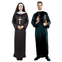 Adult Master Father Nun Robe Cosplay Men Women Kids Priest Cape Cloak Outfit Set Halloween Costume
