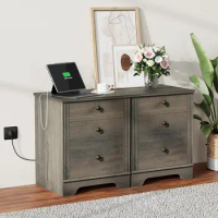 Nightstand with Charging Station, End Tables &amp; 2 Drawers, Modern Sofa Side Tables, Tables with 2 Outlets &amp; 2 USB Ports