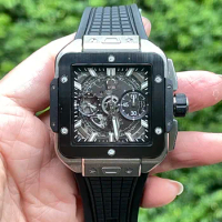 hb best quality Square Ban 42mm Titanium/Ceramic Skeleton Dial on Black Rubber Strap A1280 automatic man men's watch watches