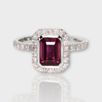 【似曾國際珠寶】現貨新款 IGI 14K 白金 無燒 1.78克拉 Emerald Cut 紅紫色尖晶石粉鑽戒指(天然尖晶石)