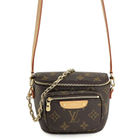【Louis Vuitton 路易威登】Monogram帆布搭配皮革與金鍊腰包肩背斜背包(展示品)