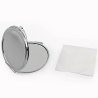Small Pocket Mirror Silver floral embossed compact mirror with epoxy sticker DIY set