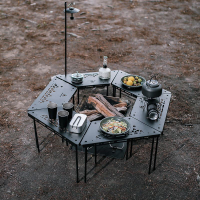 免運開發票 戶外露營圍桌飯桌置物架可拆卸六角桌子組合桌燒烤桌多功能拼接桌-快速出貨
