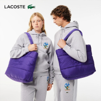 【LACOSTE】母親節首選包款-鱷魚衍縫空氣托特包(莓果紫)