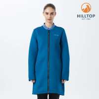 【Hilltop 山頂鳥】Breeze Pro Fleece 女款圓領長版保暖刷毛外套 PH21XF20 藍綠