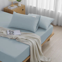 【GOLDEN-TIME】240織精梳棉三件式枕套床包組-青水藍(加大)