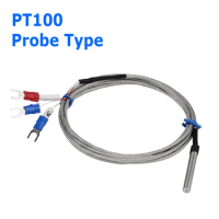Stainless Steel Probe Tube RTD PT100 Temperature Sensor with 2m 3 Cable Wires for Temperature Controller