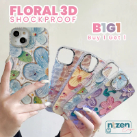 Ntzen Case FLORAL 3D SHOCKPROOF Compatible for iPhone 11 12 13 14 15 PRO MAX Case PLUS Hardcase