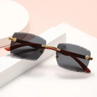 European American Designer Sunglasses Men Rectangle Shape UV Protection Sun Glasses for Men Rimless Cut Edge Female Sunglass
