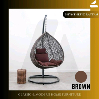KURSI AYUNAN GANTUNG PIR ROTAN SINTETIS SET JOK BANTAL DUDUKAN / BANGKU TERAS AYUNAN GOYANG INDOOR O