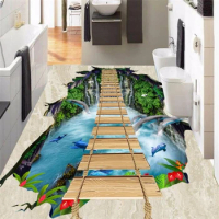 wellyu Custom flooring 3d cliffs suspended island waterfall dolphin bridge bathroom walkway 3D living room shopping flooring