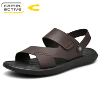 Camel Active 2019 New Brand Fashion Men Beach Sandals, High Quality Summer Genuine Leather Men Shoes Casual Flat Shoes 19288