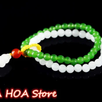 Two-color Round Bead Bracelet Natural White Gold Silk Jade Green Color Bangle Accessories Jewelry Fine Hand Ring
